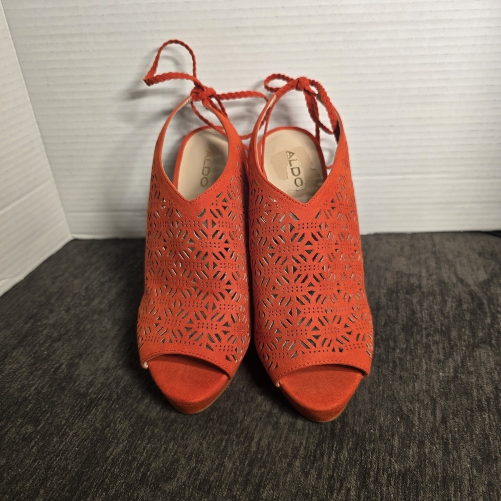 ALDO Laser-Cut Open Toe Heels Shoes Red Womens Size 8